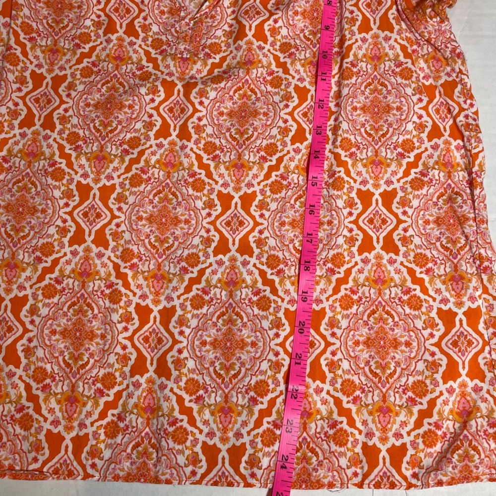 Rose + Olive Orange Paisley Print Tie Neck Ruffle Sleeve Blouse Top Womens Sz L - Picture 7 of 7